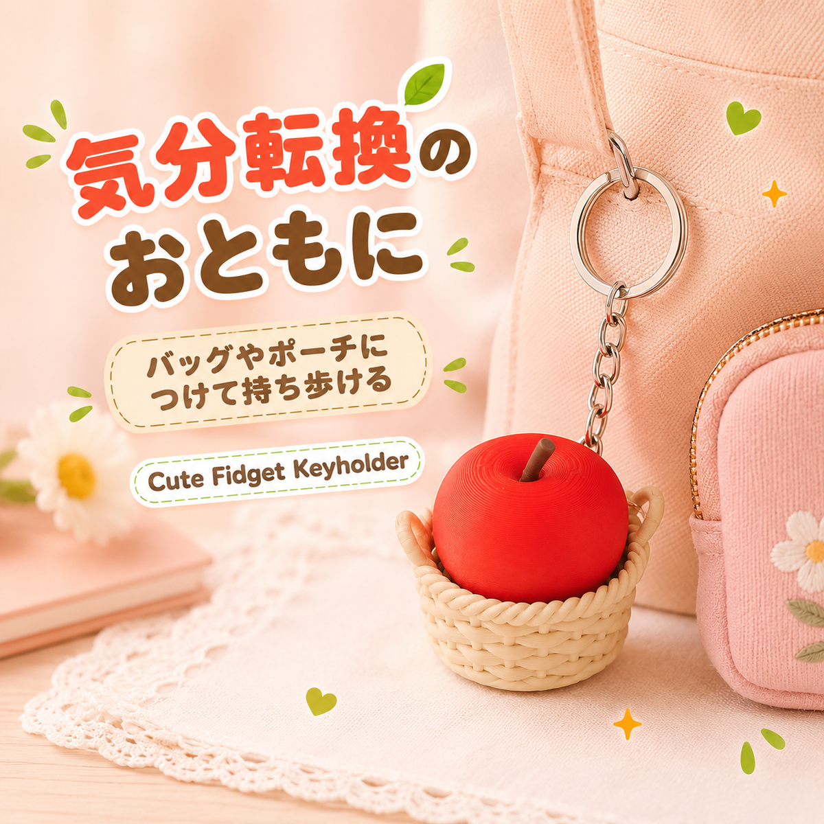 🍎 カチカチりんご｜フィジェットキーホルダー
